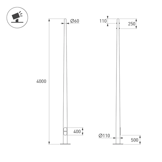 Фото #2 товара Опора фланцевая OXOR-OK-D60-L4000 (BK) (Arlight, Сталь)
