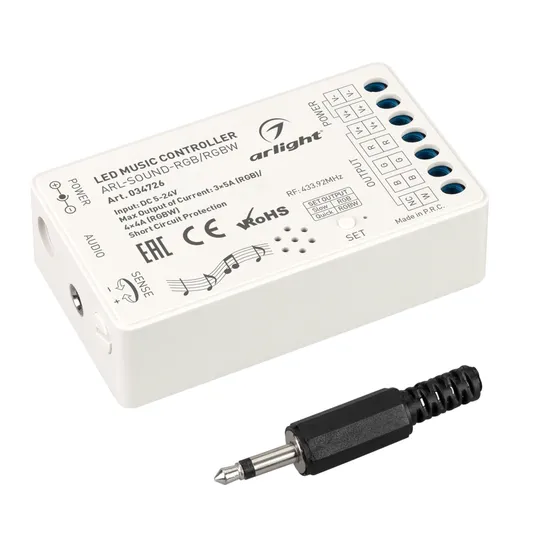 Фото #2 товара Аудиоконтроллер ARL-SOUND-RGB/RGBW (12-24V, 4x4A, RF ПДУ 24кн) (Arlight, IP20 Пластик, 3 года)